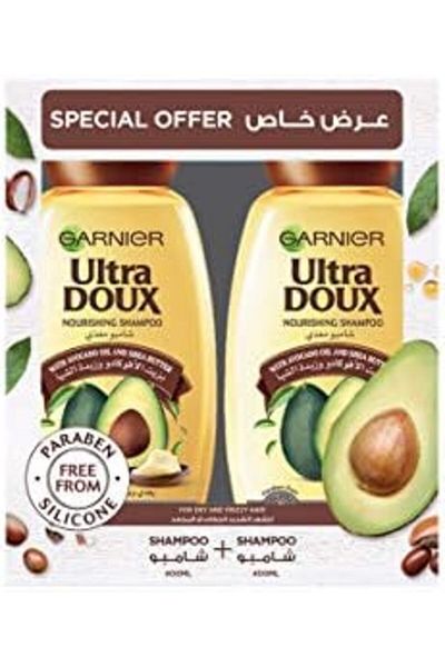 Garnier Ultra Doux Shampoo with Avocado Oil and Shea Butter, 400ml x 2