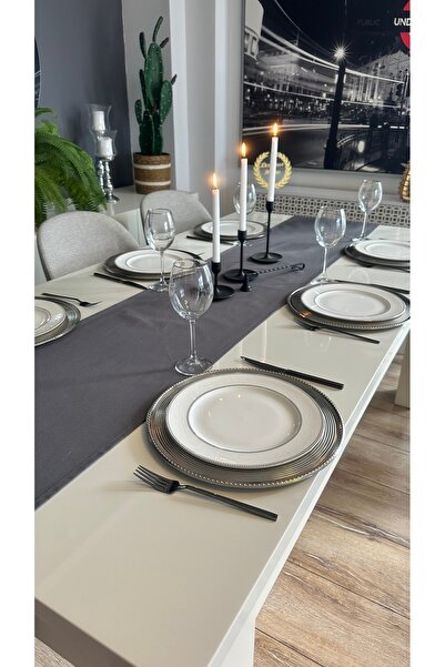 Decamor home Cotton Stain-Resistant Smoked Gray Long Runner (Napkin Not Included)