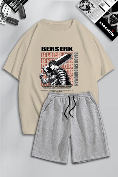 macklin Unisex Berserk Black Swordman Anime Oversize Tshirt and Shorts Set