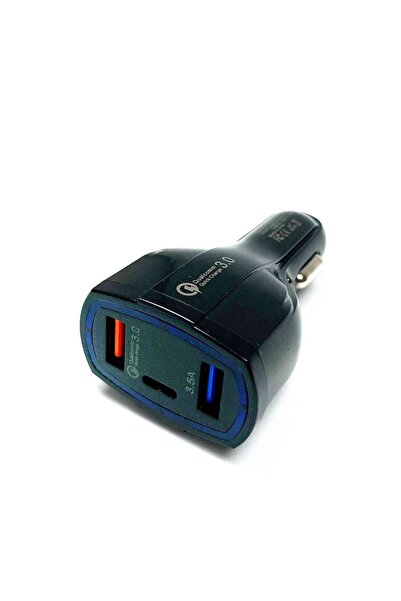 KTR TECH 3 Çıkışlı Destekli Oto Çakmaklık Şarj Aleti Type-c Ve Usb Çıkışlı 3.5a -3a