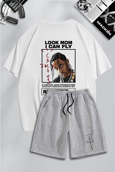 macklin Unisex Ανδρικά Γυναικεία Travis Scott Cactus Jack με στάμπα ειδικής σχεδίασης Σετ μπλουζάκι και σορτς oversize