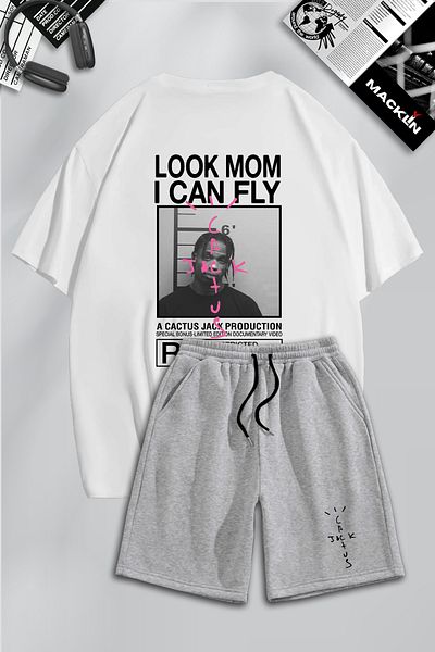 macklin Unisex Ανδρικά Γυναικεία Travis Scott & Cactus Jack με στάμπα ειδικής σχεδίασης Σετ μπλουζάκι και σορτς