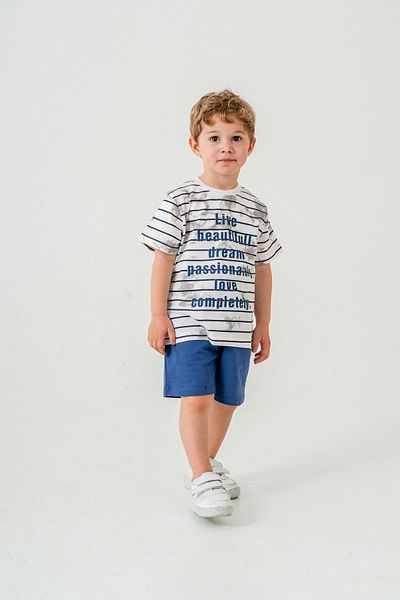 Titimixkids Boy's Striped T-Shirt Shorts Bottom Top Summer Double Set Navy Blue