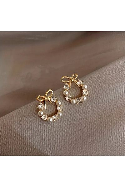 HDCreativeDesign 1 Pair Elegant Faux Pearl Bowknot Stud Steel Earrings