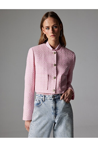 Koton Crop Tweed Jacket Gold Buttoned Pocket Λεπτομερής