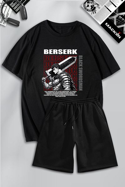 macklin Unisex Berserk Black Swordman Anime Oversize Tshirt and Shorts Set