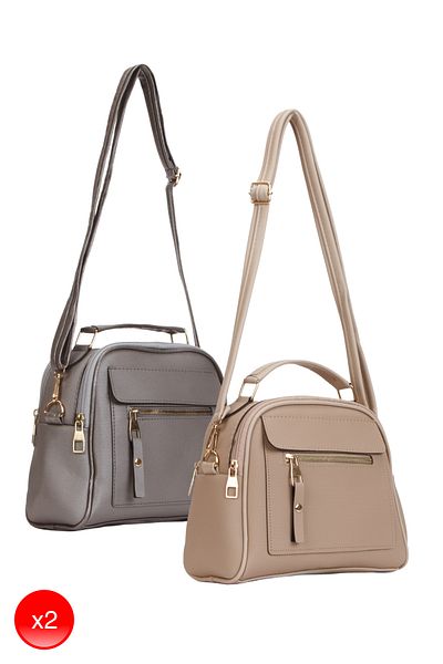 Adelina Bags Geantă de mână și de umăr pentru femei Daily Mink și gri, 2 genți