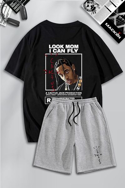 macklin Unisex Ανδρικά Γυναικεία Travis Scott Cactus Jack με στάμπα ειδικής σχεδίασης Σετ μπλουζάκι και σορτς oversize