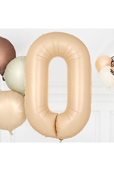 Flippy Metallic Foil Balloon, Flippy, Number 0 Model, 100 cm, Individual Packaging, Straw Included, Cream