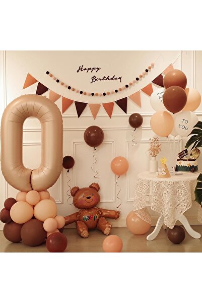 Flippy Metallic Foil Balloon, Flippy, Number 0 Model, 100 cm, Individual Packaging, Straw Included, Cream