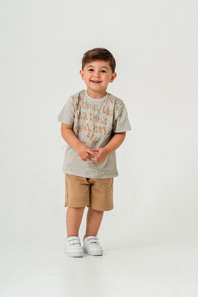 Titimixkids Boy's Letter Bottom Top Summer T-Shirt Shorts Double Set Çağla