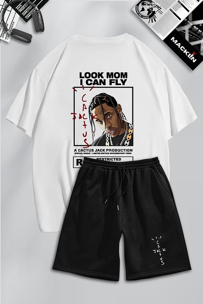 macklin Unisex Ανδρικά Γυναικεία Travis Scott Cactus Jack με στάμπα ειδικής σχεδίασης Σετ μπλουζάκι και σορτς oversize