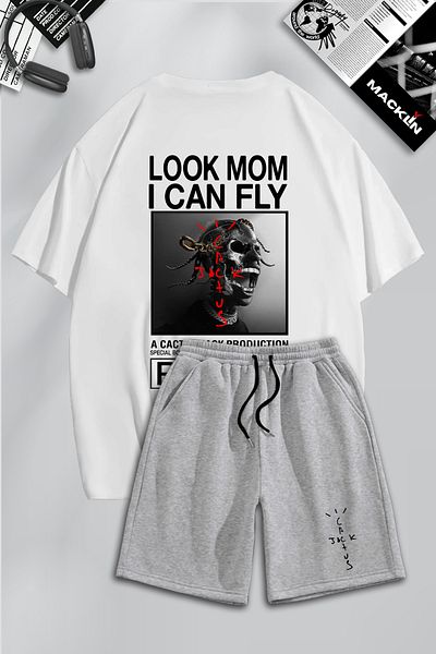 macklin Unisex Men's Women's Travis Scott & Cactus Jack Printed Custom Design Oversize Tshirt and Shorts Set