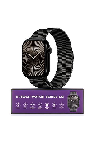 Urjwan Smartwatch Series 10 - Black 46 Mm | Amoled Display, Photo Display Feature, With Extra Strap.