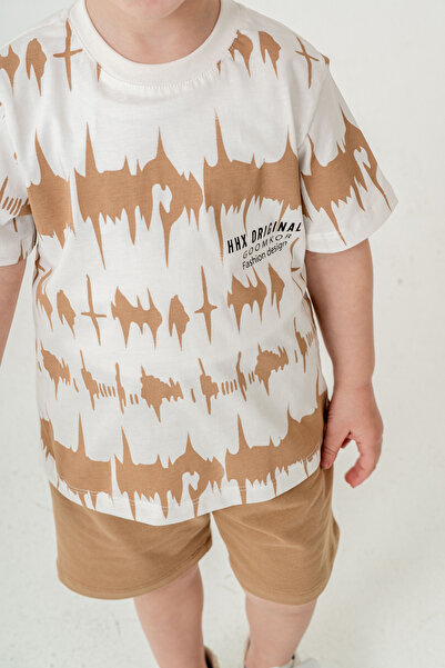 Titimixkids Boy's Summer Double Set Fashion Design T-Shirt Shorts Light Brown