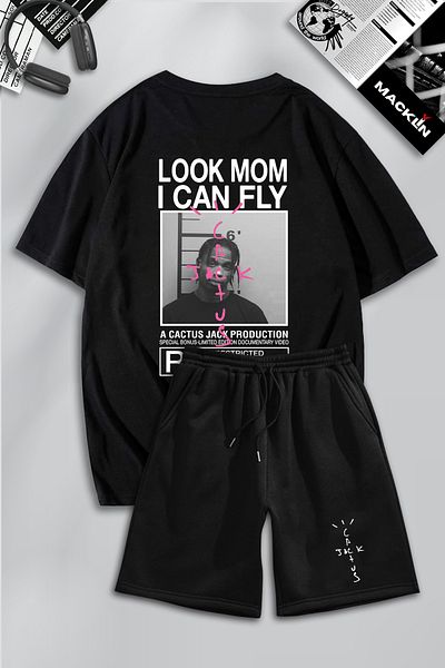 macklin Unisex Ανδρικά Γυναικεία Travis Scott & Cactus Jack με στάμπα ειδικής σχεδίασης Σετ μπλουζάκι και σορτς