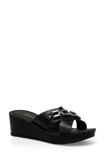 Polaris Black Women's Wedge Heel Slippers -405179.Z4FX