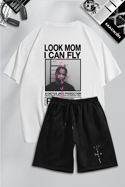 macklin Unisex Men's Women's Travis Scott & Cactus Jack Printed Custom Design Oversize Tshirt and Shorts Set