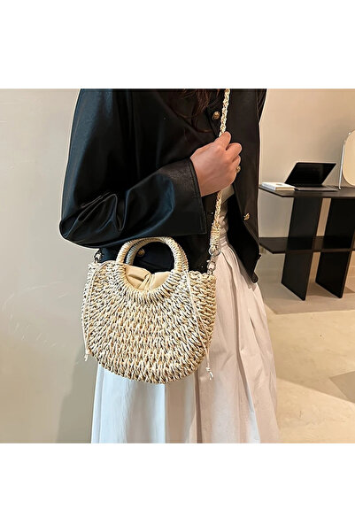 seltuğ Μινιμαλιστική ψάθινη τσάντα ώμου σε μποέμ στυλ