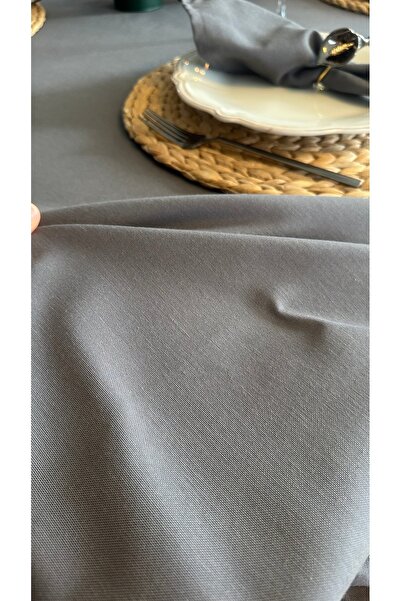 Decamor home Cotton Linen Stain-Resistant Smoked Gray Ruffled Tablecloth (Napkin Not Included)