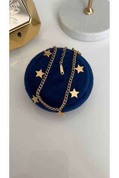SU PERİSİ TAKI BİJUTERİ Steel Gold Star Detailed Chain Anklet