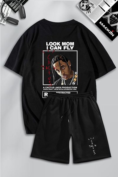 macklin Unisex Ανδρικά Γυναικεία Travis Scott Cactus Jack με στάμπα ειδικής σχεδίασης Σετ μπλουζάκι και σορτς oversize