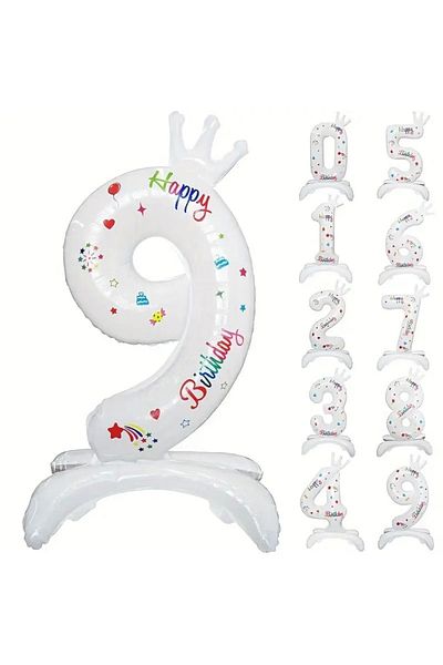 OEM Metallic Foil Balloon Figure Number, Model 9 with Happy Birthday Written, Anniversary Theme 81 cm,