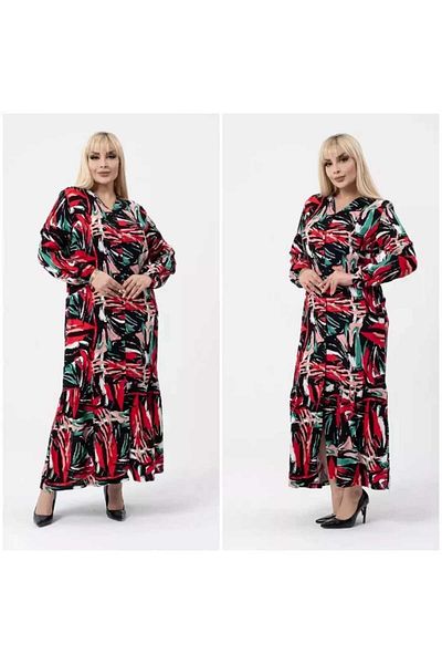 BİrHoşButik Large Size Likiçi Long Sleeve Buttoned Trend Dress Colorful Summer