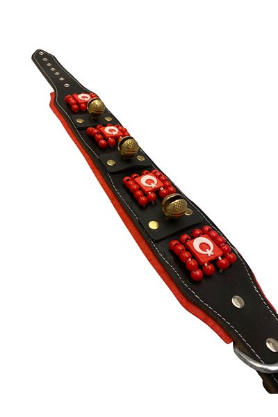 Sürmeli Tasma Kangal Dog Collar with 3 Bells and Beads Design Genuine Leather