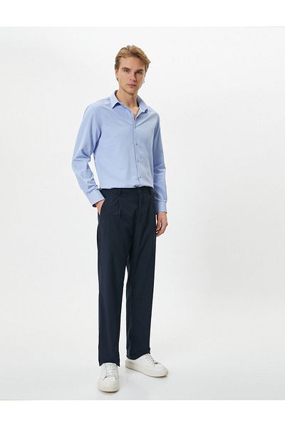Koton Κλασικό πουκάμισο Slim Fit Μισό Ιταλικό γιακά με κουμπιά μακρύ μανίκι