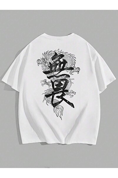 cc collection Мъжка тениска с голям размер с печат на китайски дракон