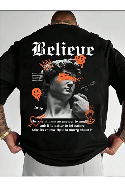 cc collection Tricou supradimensionat pentru bărbați cu imprimeu Believe