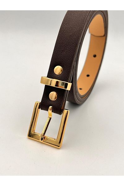 MODAM HİFA Bitter Brown 2 εκ. Χρυσή αγκράφα Γυναικεία ζώνη παντελονιού Ζώνη φόρεμα Ζώνη πουκάμισου