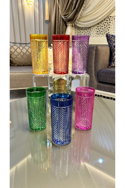 Vakıf home 6 Adet Renkli Kesme El İşi Ahenk Model Meşrubat Kahve Yanı Su Bardağı