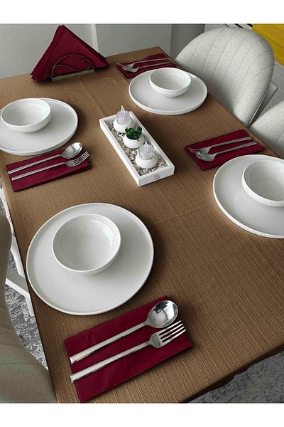 FAVOLLİ Light Brown Carefree Linen Textured Table Cloth