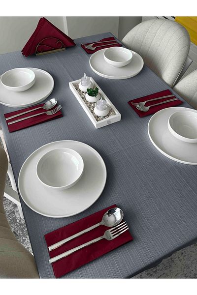 FAVOLLİ Midnight Blue Table Cloth - Worry-Free Linen Textured