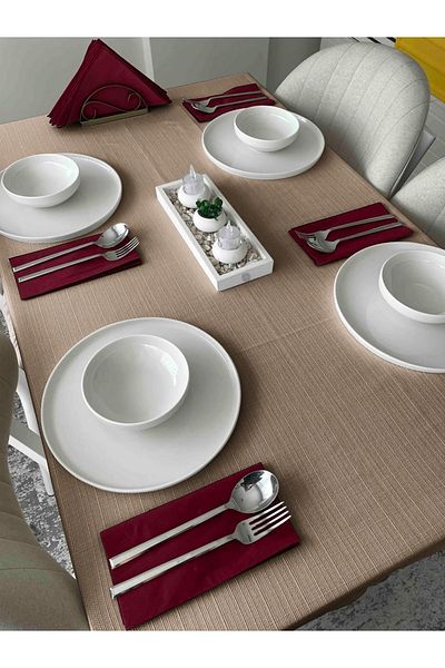 FAVOLLİ Beige Table Cloth - Linen Textured and Duitsiz