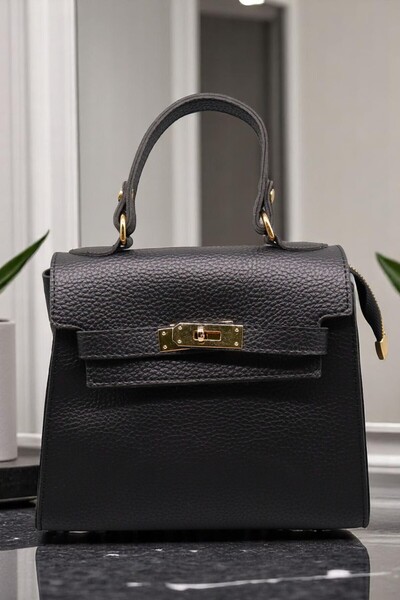 HFKY Women's Black Desing Hand, Shoulder and Crossbody Bag.
