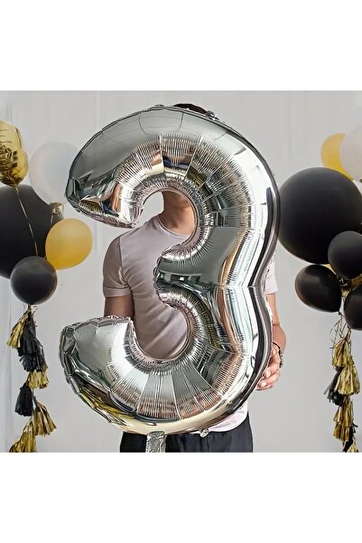 Teo Balon din Folie , Cifra 3, 81 cm, Pentru Aer sau Heliu, Bulk, Argintiu