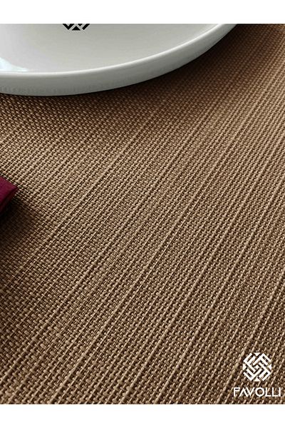 FAVOLLİ Light Brown Carefree Linen Textured Table Cloth