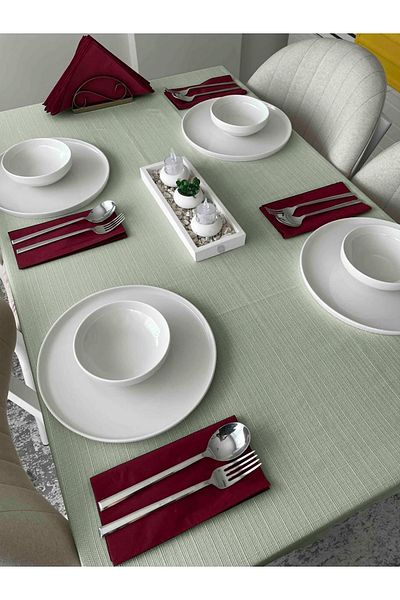 FAVOLLİ Linen Textured Mint Color Table Cloth Carefree