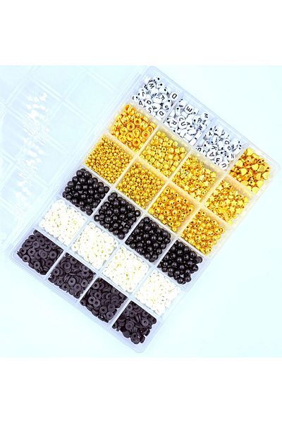 yiğit aksesuar Black Fimo Beads Black Letter Beads Black Pearl Beads and Spacer Jewelry Making Kit
