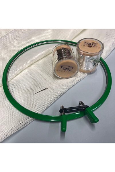 HOBİPOP Tel Kırma Nakışı Başlangıç Kiti Krem Renk Kare Tül,2 Adet TAÇ Tel Kırma Teli, Büyük Boy Kasnak,İğne