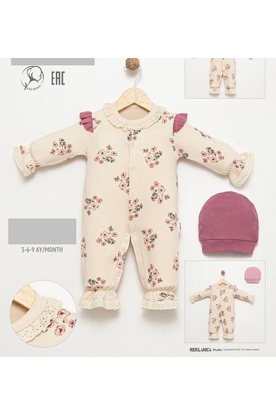 SANTRALBEBE Baby Girl Scalloped Floral Hat Romper