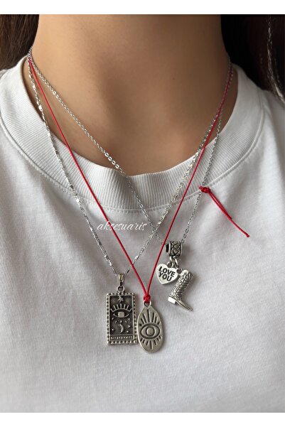 aksesuaris 3'lü Tarot Kovboy Çizme Charm Gümüş Kolye Set