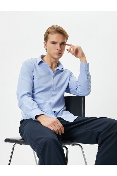 Koton Κλασικό πουκάμισο Slim Fit Μισό Ιταλικό γιακά με κουμπιά μακρύ μανίκι