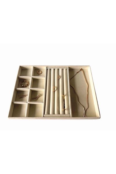 MeGass Dekor Εγχώριας Παραγωγής Lisbon Model Suede Fabric Cream Color Mix Συρταριέρα κοσμήματα Organizer