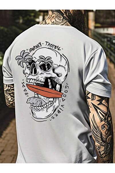 cc collection Tricou supradimensionat pentru bărbați cu imprimeu Tropical Skull