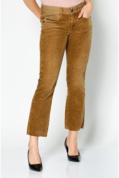 Diesel Women Bootcut Flare Fit Printed Corduroy Pants, Tan