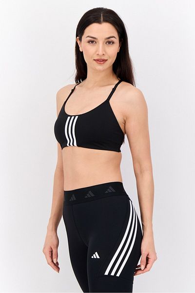 adidas حمالة صدر رياضية مبطنة بشعار العلامة التجارية للنساء، أسود/أبيض